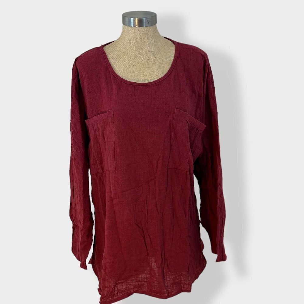 Zanzea Red Cotton Long Sleeve Top XXXL‎